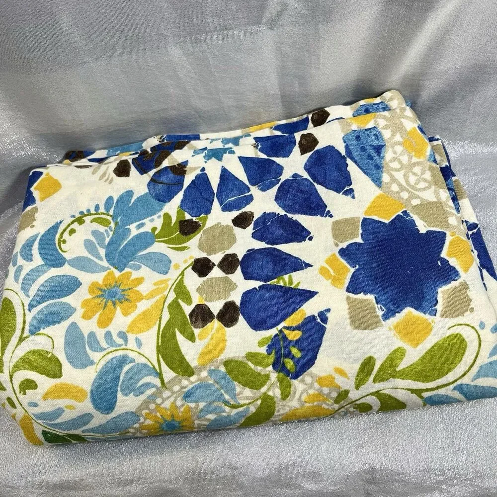 POTTERY BARN XL Rectangle Linen Floral Tropical Tablecloth 70